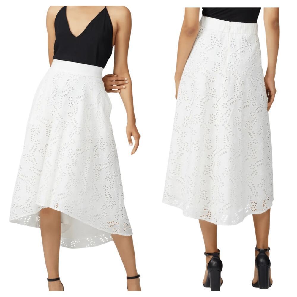 Rachel Roy Collection Skirt Eyelet Lace Circle High Low Midi Cotton White